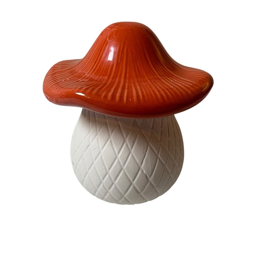 Anthropologie Terrain Mushroom Ceramic Jar Red Orange Toadstool Cottagecore 7.5"